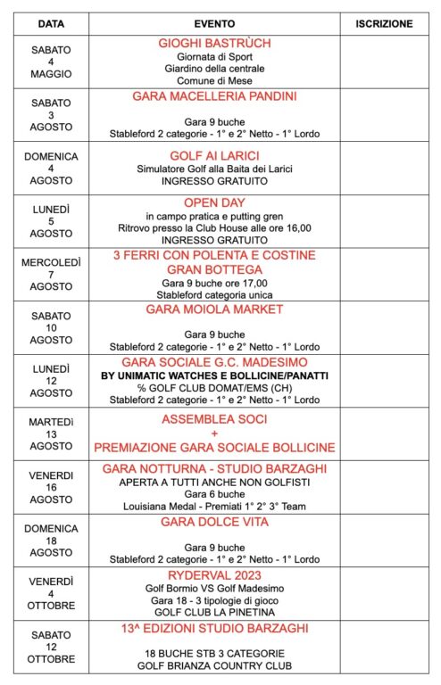 Calendario Golf Club estate 24