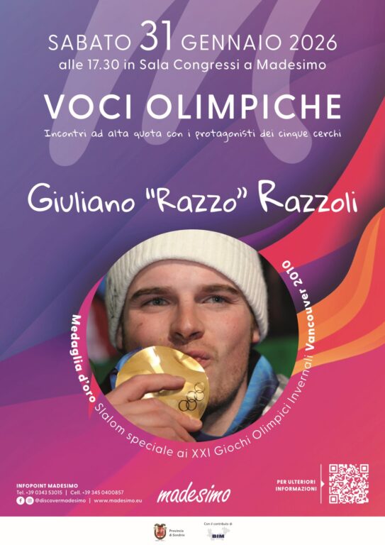 Locandina evento Voci Olimpiche con Giuliano Razzoli