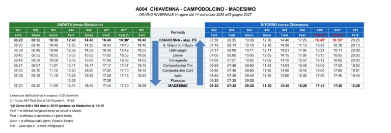 orario invernale bus Madesimo Chiavenna